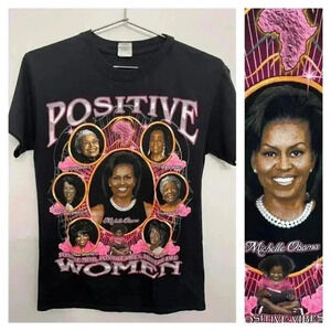 Vintage | "Positive Woman" Michelle Obama + Oprah T Shirt - Black / Sz S